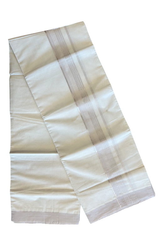 10% DISCOUNT ! KaithariKada Balaramapuram 100% Cotton Double Off white -(Unbleached) - Mundu/Dhoti-100X100- 2.5 inch SILVER  KASAVU & CREAM COLOUR Kara. 7.