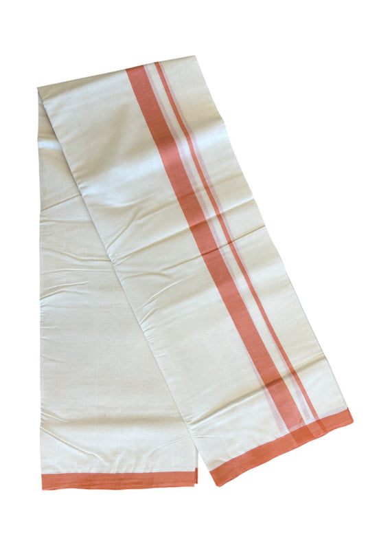 26% Discount! KaithariKada Balaramapuram Handloom 100% Millpaav Cotton Double Mundu/Dhoti Off white (Unbleached) - 100x100 Brick Orange Mulloth Border 3.60m- KK30RAM