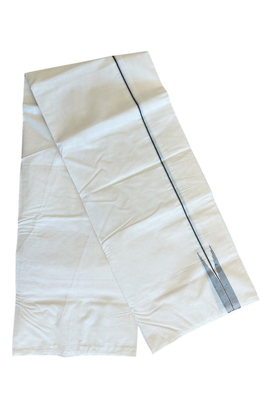 28% DISCOUNT!! KaithariKada Balaramapuram 100% Cotton off white  Double - (Unbleached) Mundu/Dhoti-100x100  Silver Kasavu & Black Chutty & stripes - 2KK65RAM