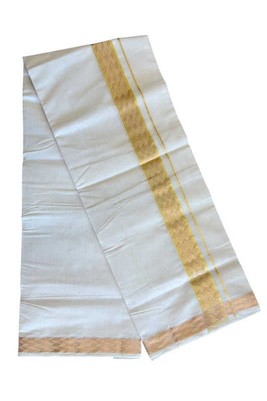 30% DISCOUNT ! KaithariKada HANDLOOM UNAKKUPAAV Balaramapuram - 100% PURE Cotton Off White - (Unbleached) Double Mundu/Dhoti - 2.5 inch Gold Kasavu & Copper Design Kara - 17KK5105RAM