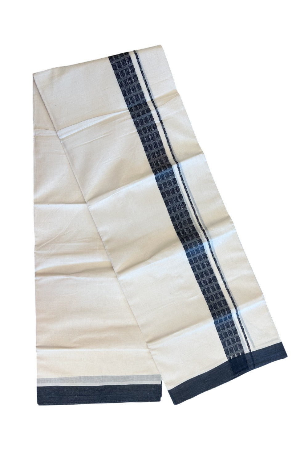 20% DISCOUNT! KaithariKada Balaramapuram Double OFF WHITE Mundu/Dhoti - 80x90 - 2 Inch Black Design Kara - 17KK5114THI