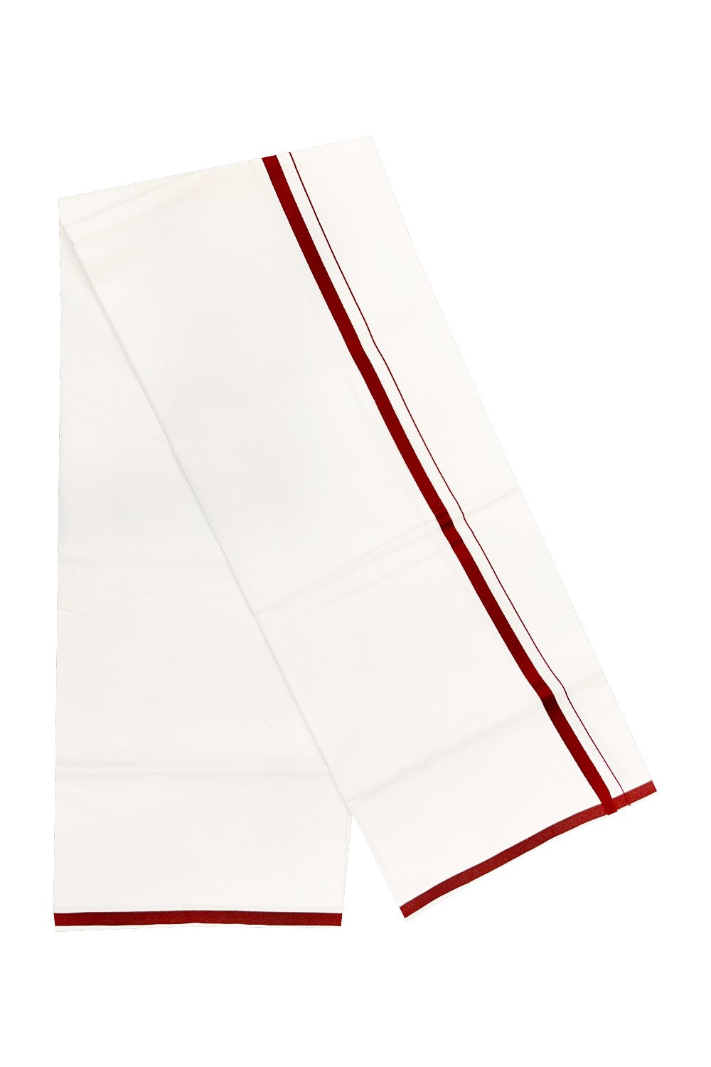 15% OFFER!! KaithariKada 100% Cotton PURE WHITE SINGLE Mundu/Dhoti-40X40 Maroon+Brown 2cm  Kara- 17pra