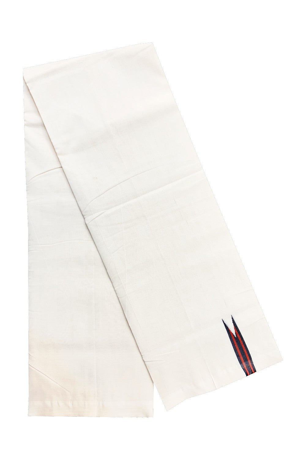 15% DISCOUNT! KaithariKada BALARAMAPURAM HANDLOOM Unakkupaav- 100% PURE Cotton 100x100 Double Mundu/Dhoti OFF WHITE (Unbleached) - PULIYILAKKARA Black+ Brown Red 2.cm Chutty KARA-17RAM