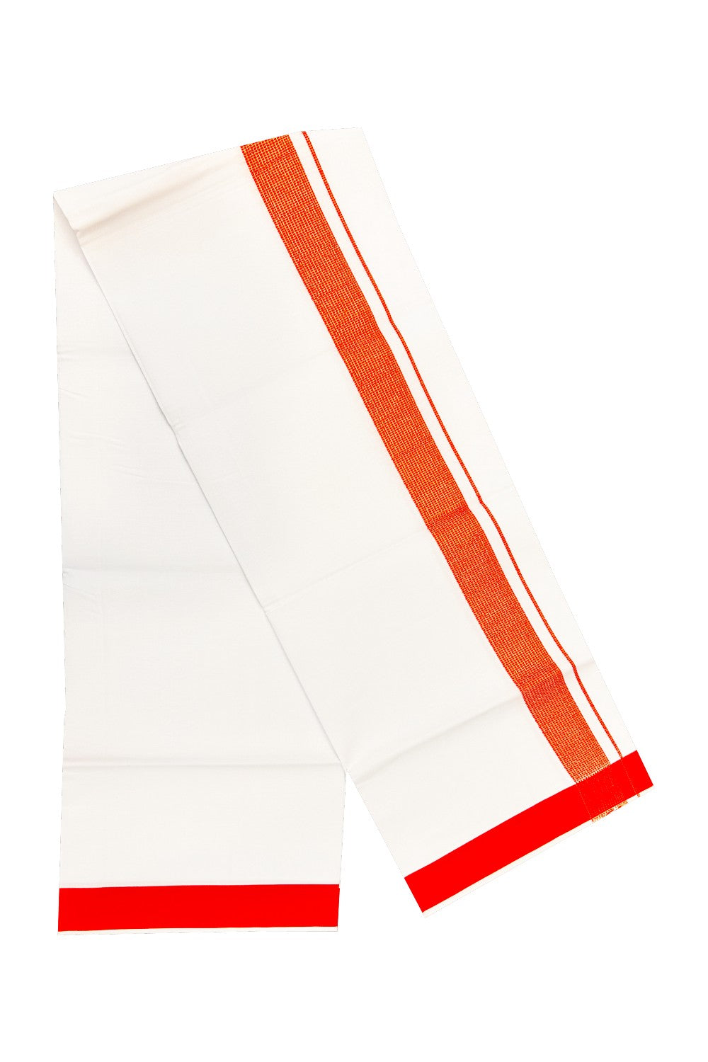 15% OFFER!! KaithariKada 100% Cotton PURE WHITE SINGLE Mundu/Dhoti-40X40 Red+Kasavu Zazri 2 inch Kara- 17sar