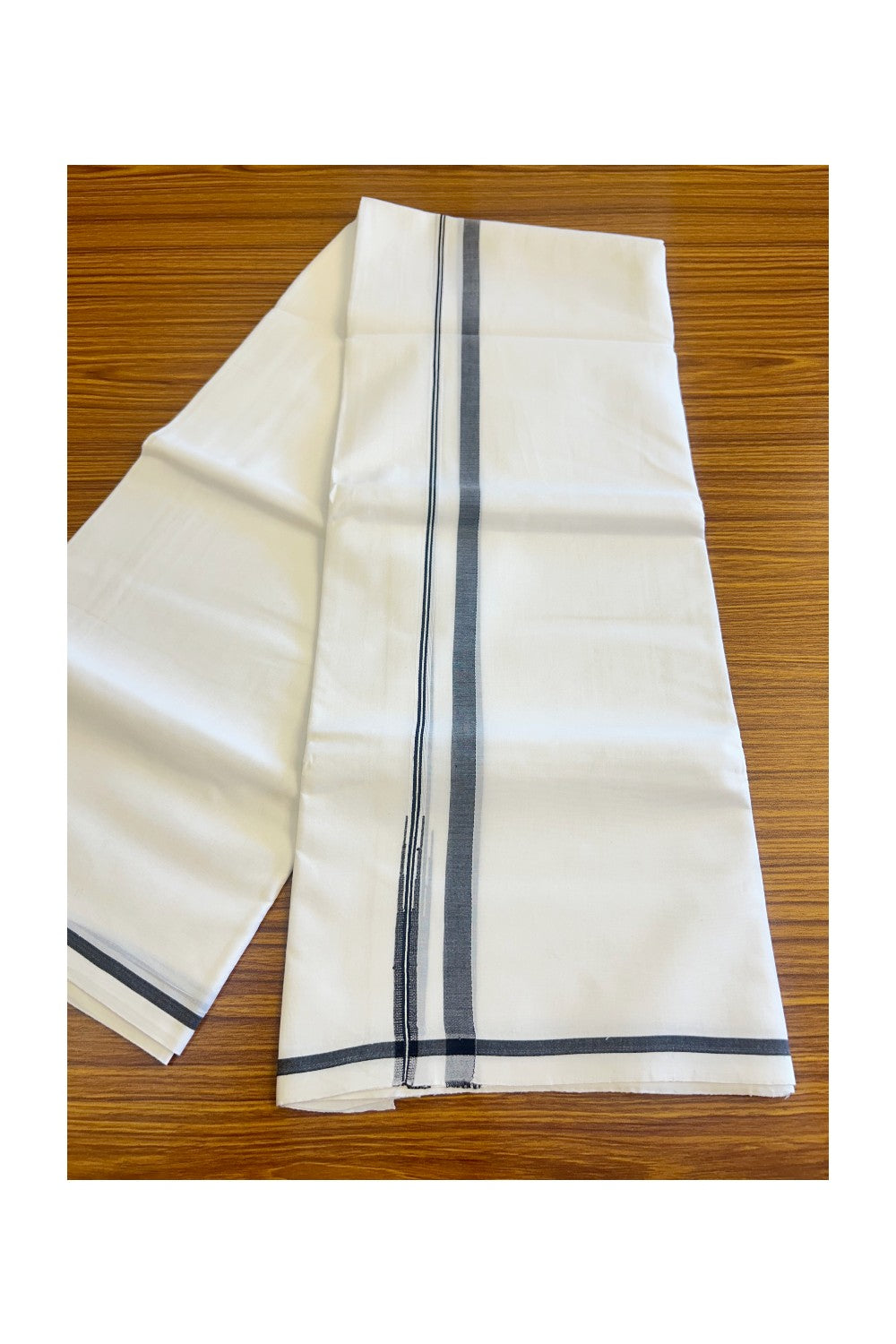 24% DISCOUNT! KaithariKada Balaramapuram 100% Cotton  Pure white Double Mundu/Dhoti-100x100  0.5 Inch Black Kara Puliyilakkara Chutty   - 17KK406ASH