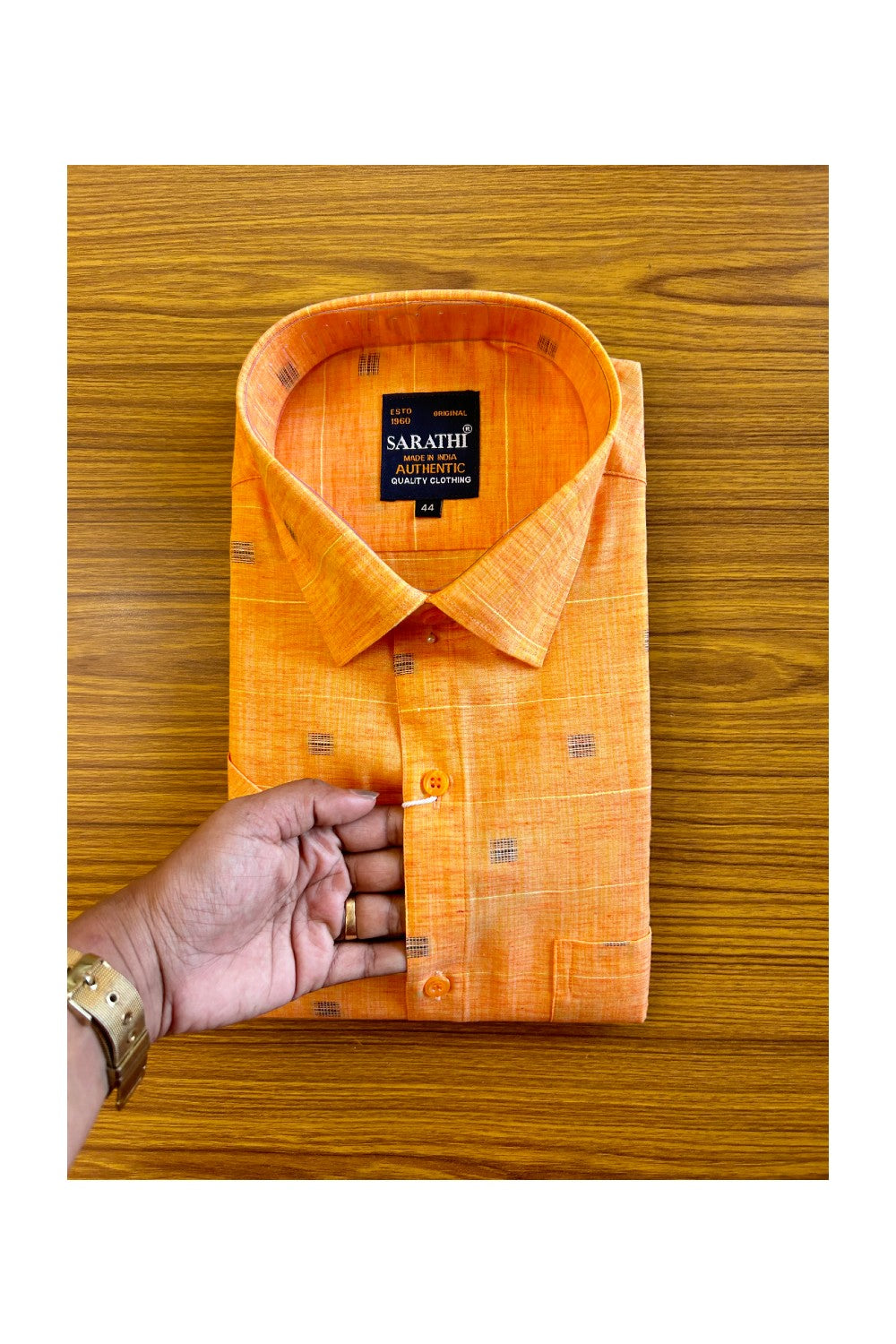 NEW !! Kaitharikada- 100% Pure Cotton Orange   Sarathi Authentic Quality Clothing HALF Sleeve Shirt.- 17KK444SAR