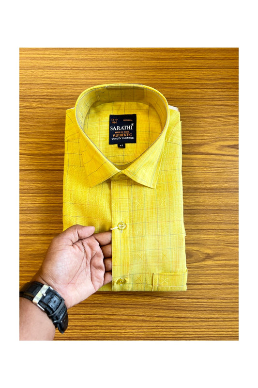 NEW !! Kaitharikada- 100% Pure Cotton Yellow green Sarathi Authentic Quality Clothing Full Sleeve Shirt.- 17KK445SAR