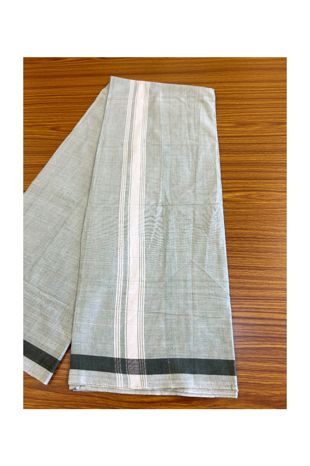 26% DISCOUNT ! KaithariKada Kalamachal 100% Pure Cotton - (80X80) Twisted Thread Handloom Single Mundu/Dhoti - Ash Gray COLOUR  BODY & White stripes 1.75 inch Kara- 17KK479KAL