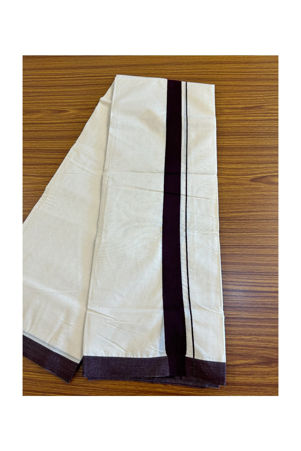 KaithariKada Balaramapuram 100% Cotton Double Off white Mundu/Dhoti- 1.75 inch Brown Kara - 17KK500KK