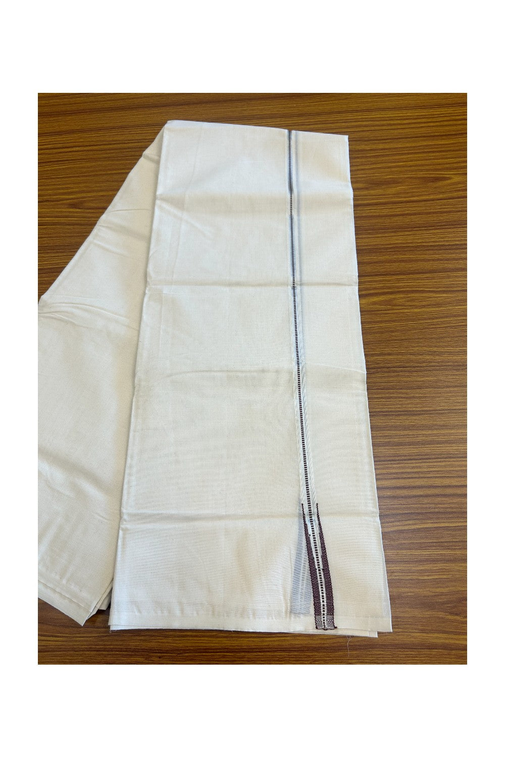 24% DISCOUNT! KaithariKada Balaramapuram 100% Cotton Double Off white - (Unbleached) -Mundu/Dhoti-100x100 1.5 cm Chutty Puliyilakkara Muthukuri Silver Kasavu & Brown Kara - 65