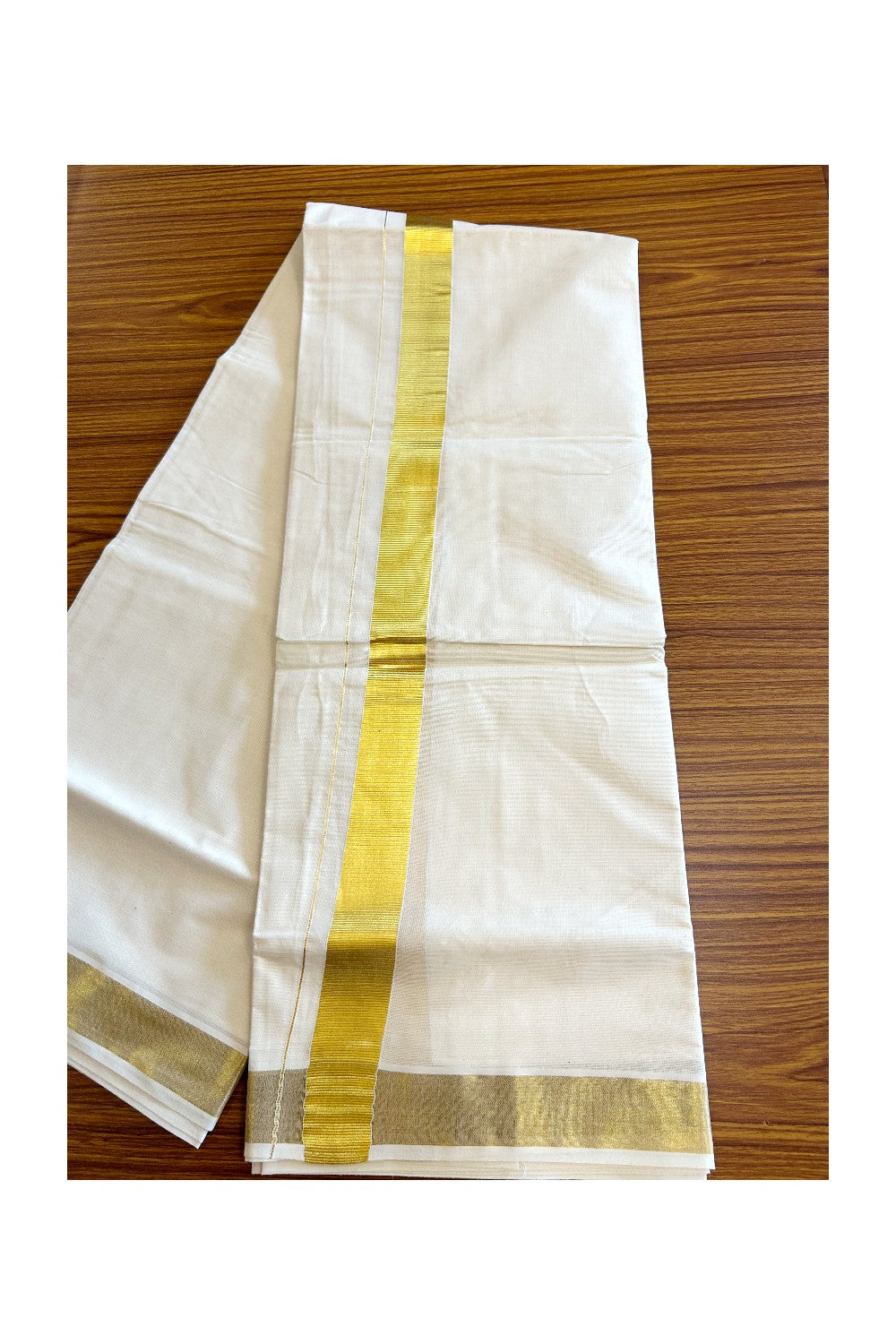 14% DISCOUNT! KaithariKada Balaramapuram 100% Cotton Double Off white - (Unbleached) - Mundu/Dhoti- 90x80 - 2 inch Kasavu Kara - 17KK5063KK