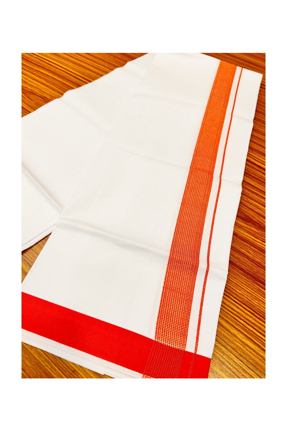 15% OFFER!! KaithariKada 100% Cotton PURE WHITE SINGLE Mundu/Dhoti-40X40 Red+Kasavu Zazri 2 inch Kara- 17sar