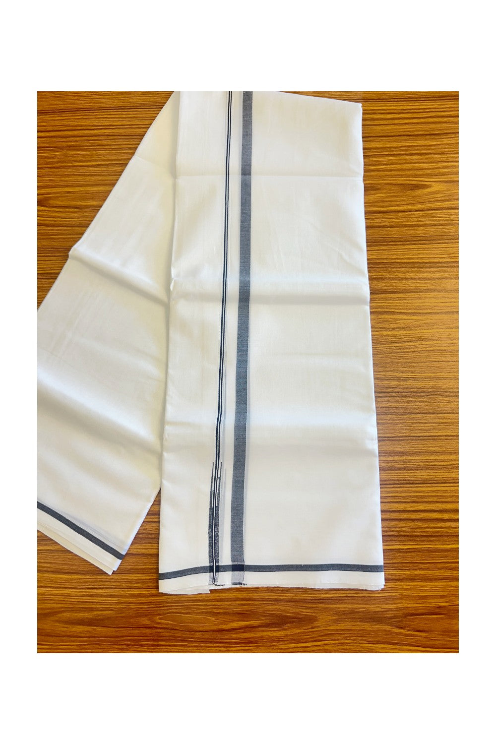 24% DISCOUNT! KaithariKada Balaramapuram 100% Cotton  Pure white Double Mundu/Dhoti-100x100  0.5 Inch Black Kara Puliyilakkara Chutty   - 17KK406ASH