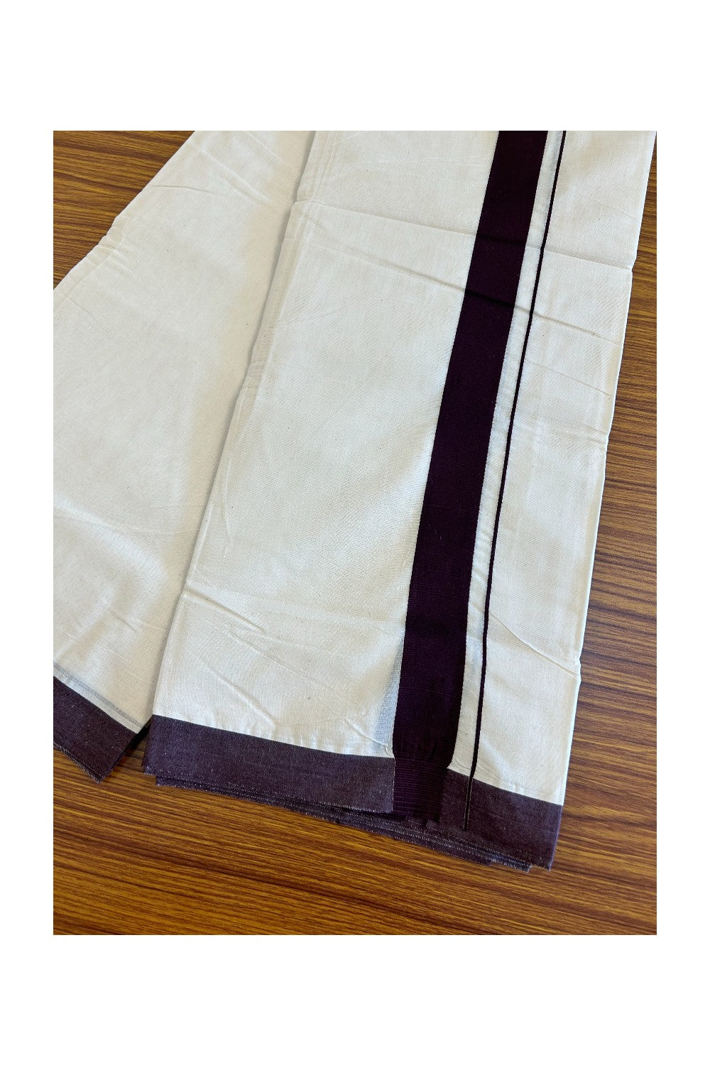 KaithariKada Balaramapuram 100% Cotton Double Off white Mundu/Dhoti- 1.75 inch Brown Kara - 17KK500KK