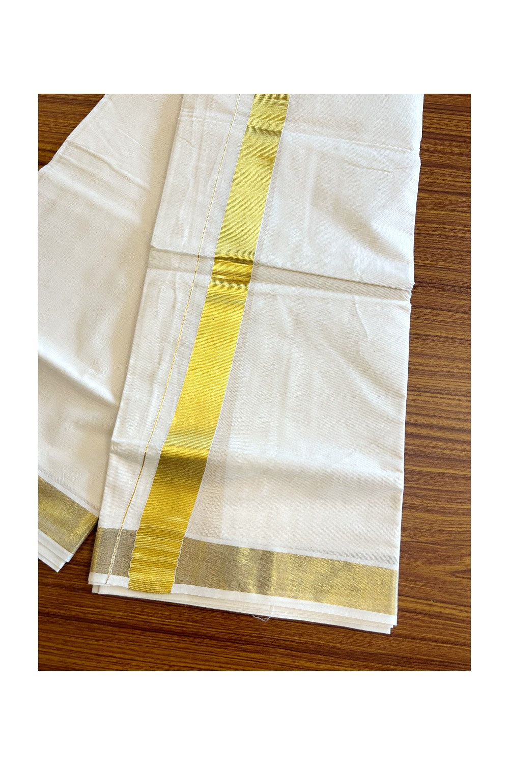 14% DISCOUNT! KaithariKada Balaramapuram 100% Cotton Double Off white - (Unbleached) - Mundu/Dhoti- 90x80 - 2 inch Kasavu Kara - 17KK5063KK