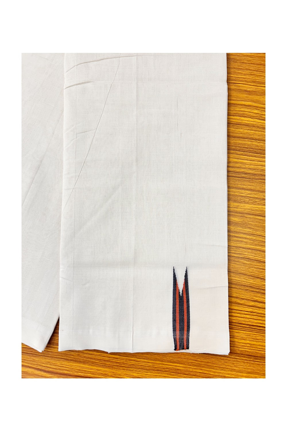 15% DISCOUNT! KaithariKada BALARAMAPURAM HANDLOOM Unakkupaav- 100% PURE Cotton 100x100 Double Mundu/Dhoti OFF WHITE (Unbleached) - PULIYILAKKARA Black+ Brown Red 2.cm Chutty KARA-17RAM