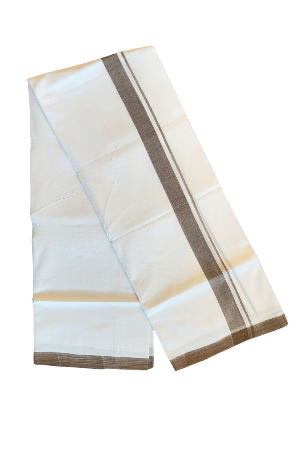 24% Discount! KaithariKada Balaramapuram Handloom 100% Millpaav Cotton Double Mundu/Dhoti Pure white - 100x100 Walnut brown Mulloth Border - 18KK404RAM