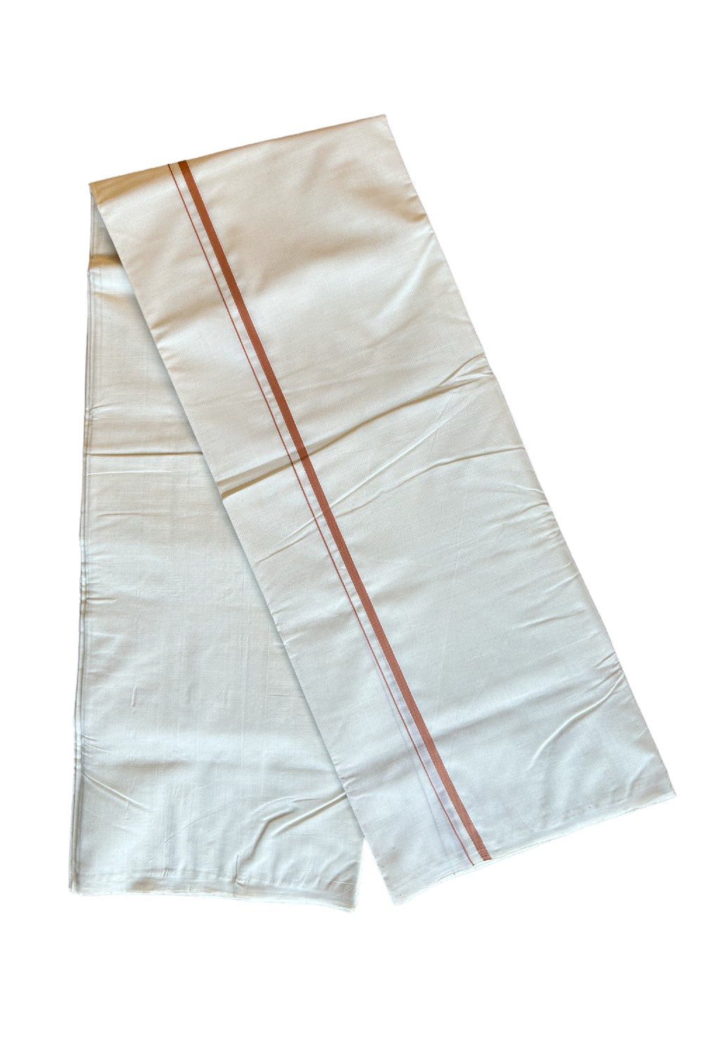 30% DISCOUNT!! KaithariKada HANDLOOM Millpaav Balaramapuram - 100% PURE Cotton OFF White - (Unbleached) Double Mundu/Dothi - 1.5 cm Peanut brown thin kara  - 18KK462RAM