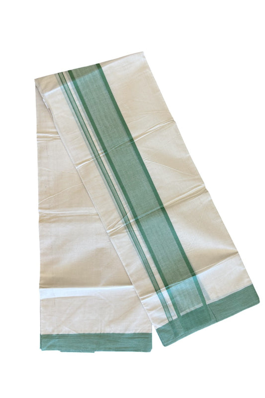 10% Discount!!! KaithariKada Balaramapuram 100% Cotton Double Off white - (Unbleached) Mundu/Dhoti- 3.5  inch Green Kara - 18KK500KK