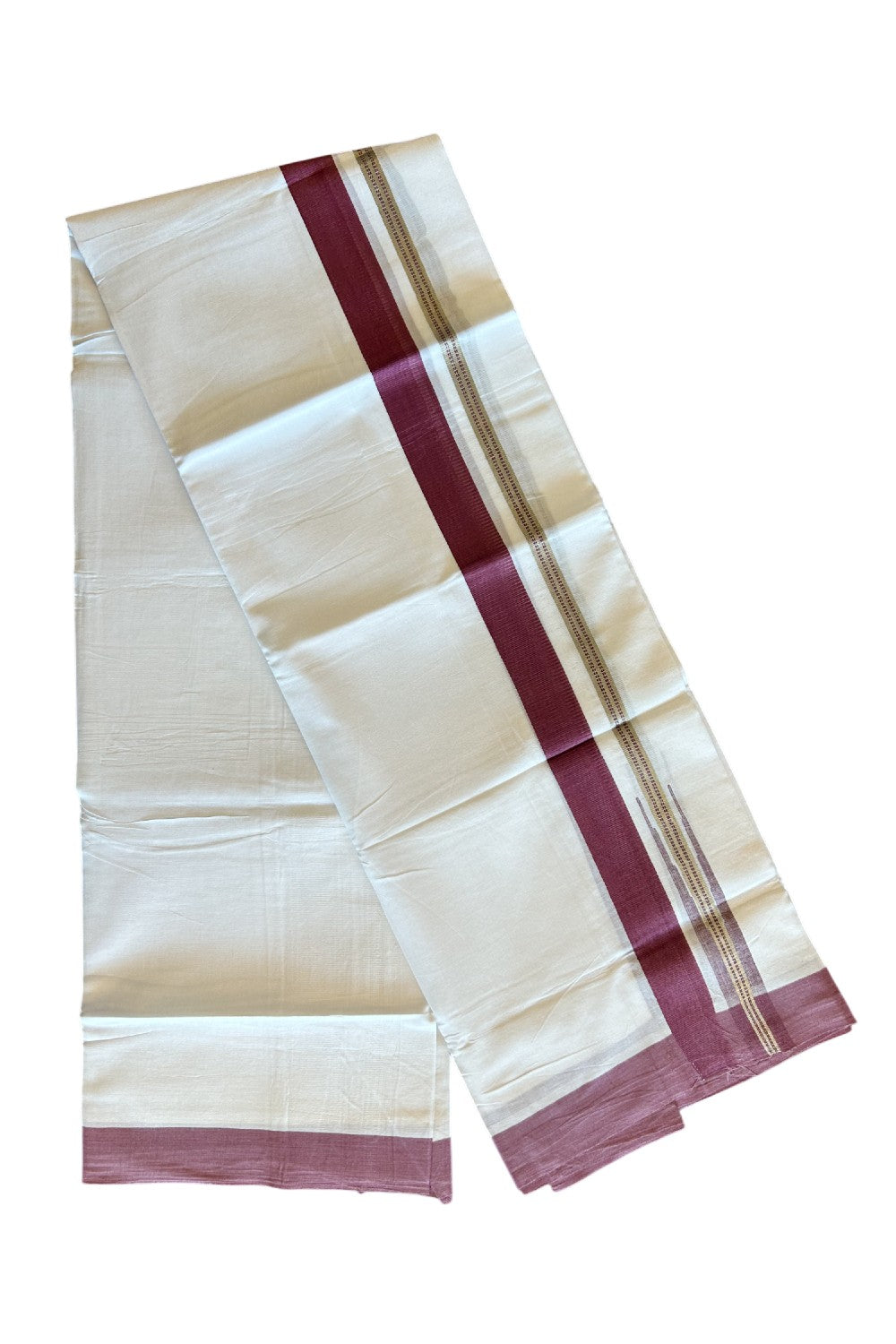 Kaitharikada  Balaramapuram 100% Pure Cotton PURE WHITE Double Mundu/Dothi - 80x92 - 1.5 Inch  Purple & Silver Chutty kara - 18KK5022VAN