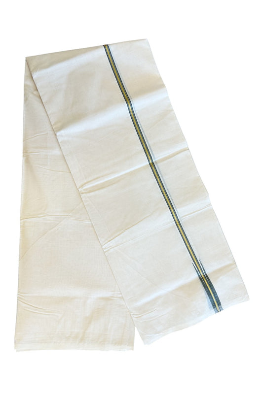 26% DIscount!! KaithariKada Balaramapuram 100% Cotton Off White Double - (Unbleached) - Mundu/Dhoti - 100x100 - 1.5.cm Puliyilakkara Chutty Kasavu & Sage Green Kara - 247