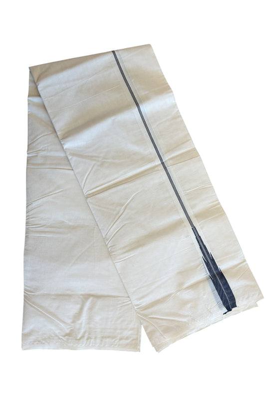 New!! 10% Discount ! KaithariKada Balaramapuram 100% Cotton Double Off white - (Unbleached) Mundu/Dhoti-100x100 Puliyilakkara 2.cm  Chutty BLACK 3 line TEMPLE CHUTTY  KATTIKARA-KK48AK-3.