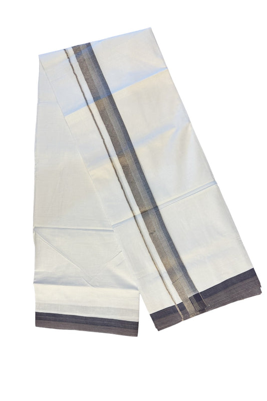 21% DISCOUNT!! Kaitharikada Balaramapuram 100% Cotton Ultra WHITE Double Mundu/Dothi-100x80  2.25 Inch VIOLET & SILVER STRIPED Cotton Kara -18KK63VAS