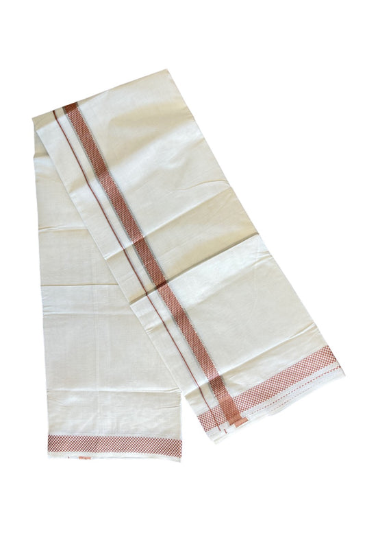 21% DISCOUNT ! KaithariKada Balaramapuram 100%  Cotton Double off white  (Unbleached) Mundu/Dhoti - 100X100 Silver kasavu  brown check design kara - 18KK78PMC