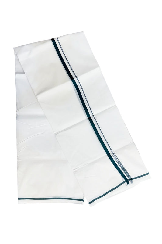 NEW!! 10% DISCOUNT!!  KaithariKada Balaramapuram 100% Cotton PURE WHITE Double Mundu/Dhoti-100x100 1 cm  Puliyilakkara Chutty DARK GREEN Kara- KK47ASH-18.