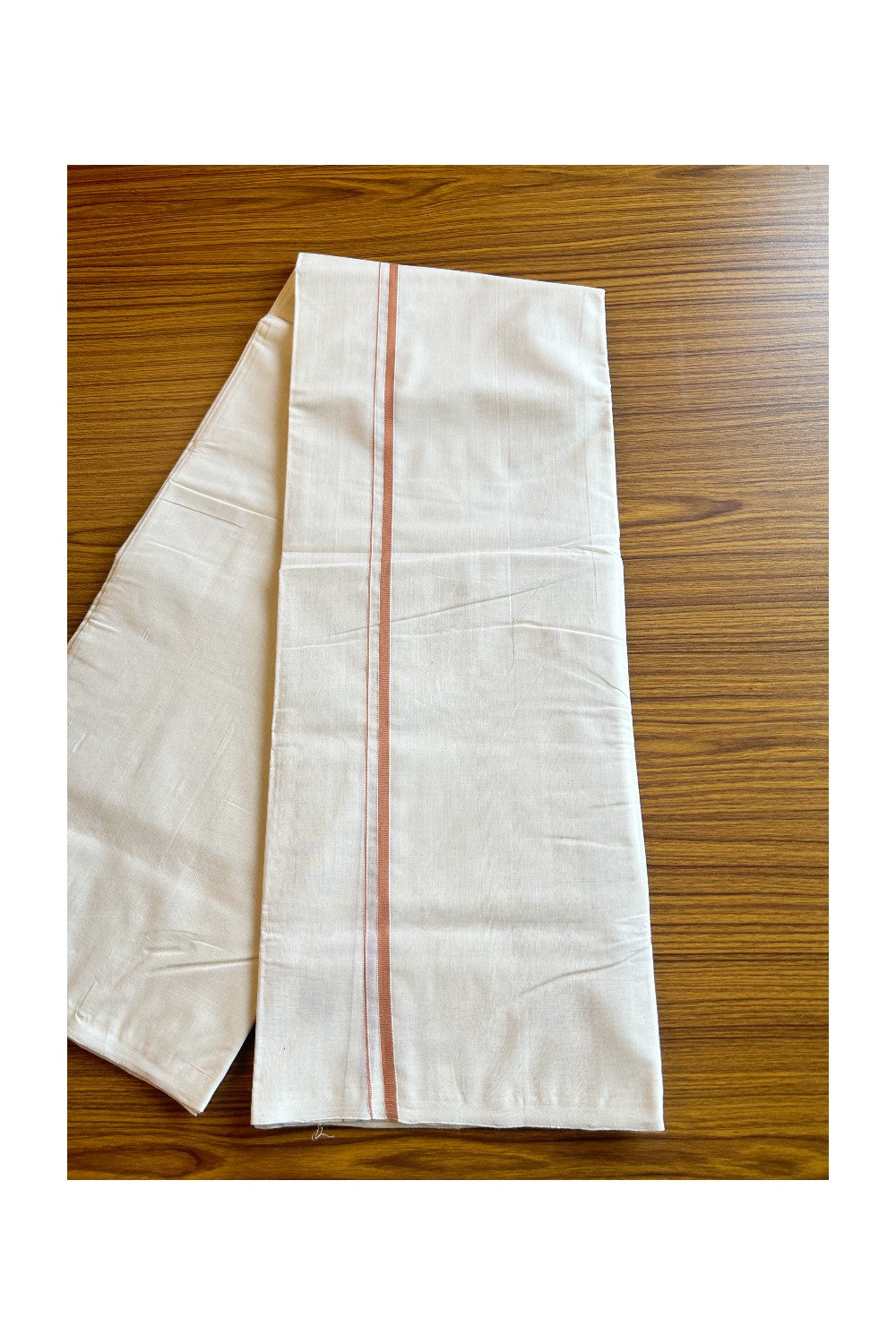 30% DISCOUNT!! KaithariKada HANDLOOM Millpaav Balaramapuram - 100% PURE Cotton OFF White - (Unbleached) Double Mundu/Dothi - 1.5 cm Peanut brown thin kara  - 18KK462RAM