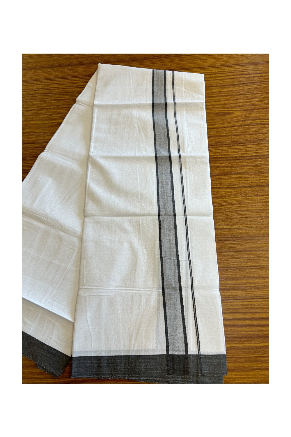 8% Discount ! Kaitharikada Balaramapuram 100% Cotton PURE WHITE SINGLE Mundu/Dothi- 2 inch Dark Sage Green Kara - 18KK5032GAN