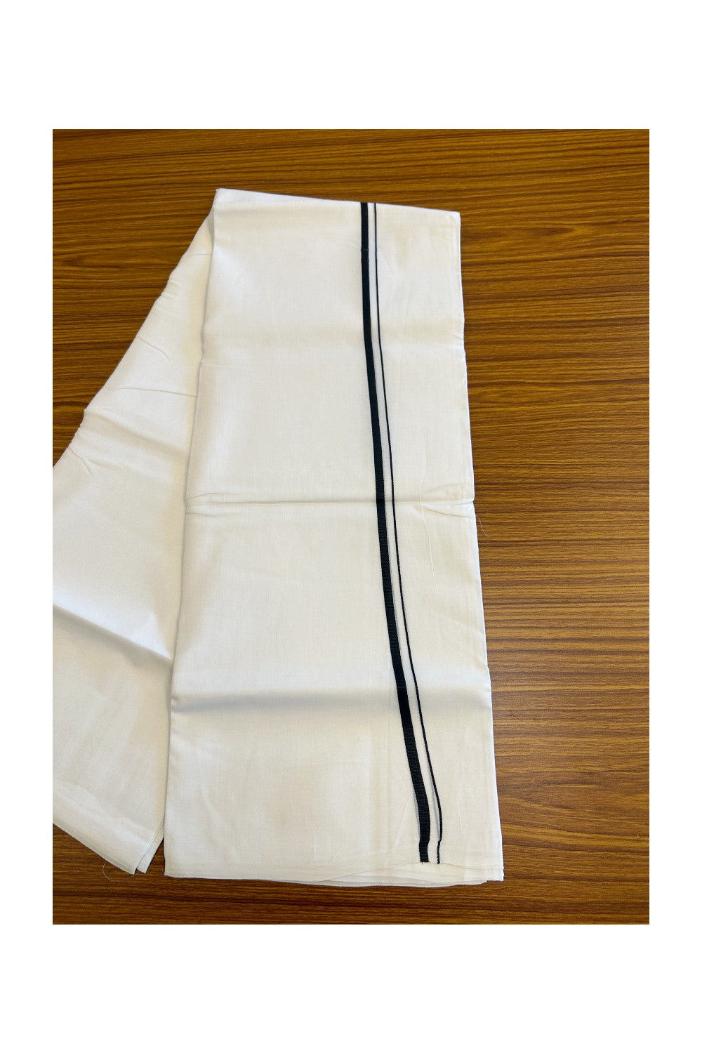 10% DISCOUNT ! KaithariKada Balaramapuram 100% Cotton Double Pure white Mundu/Dhoti-100X100- 1.5 cm Black Kara - 18KK5067KK