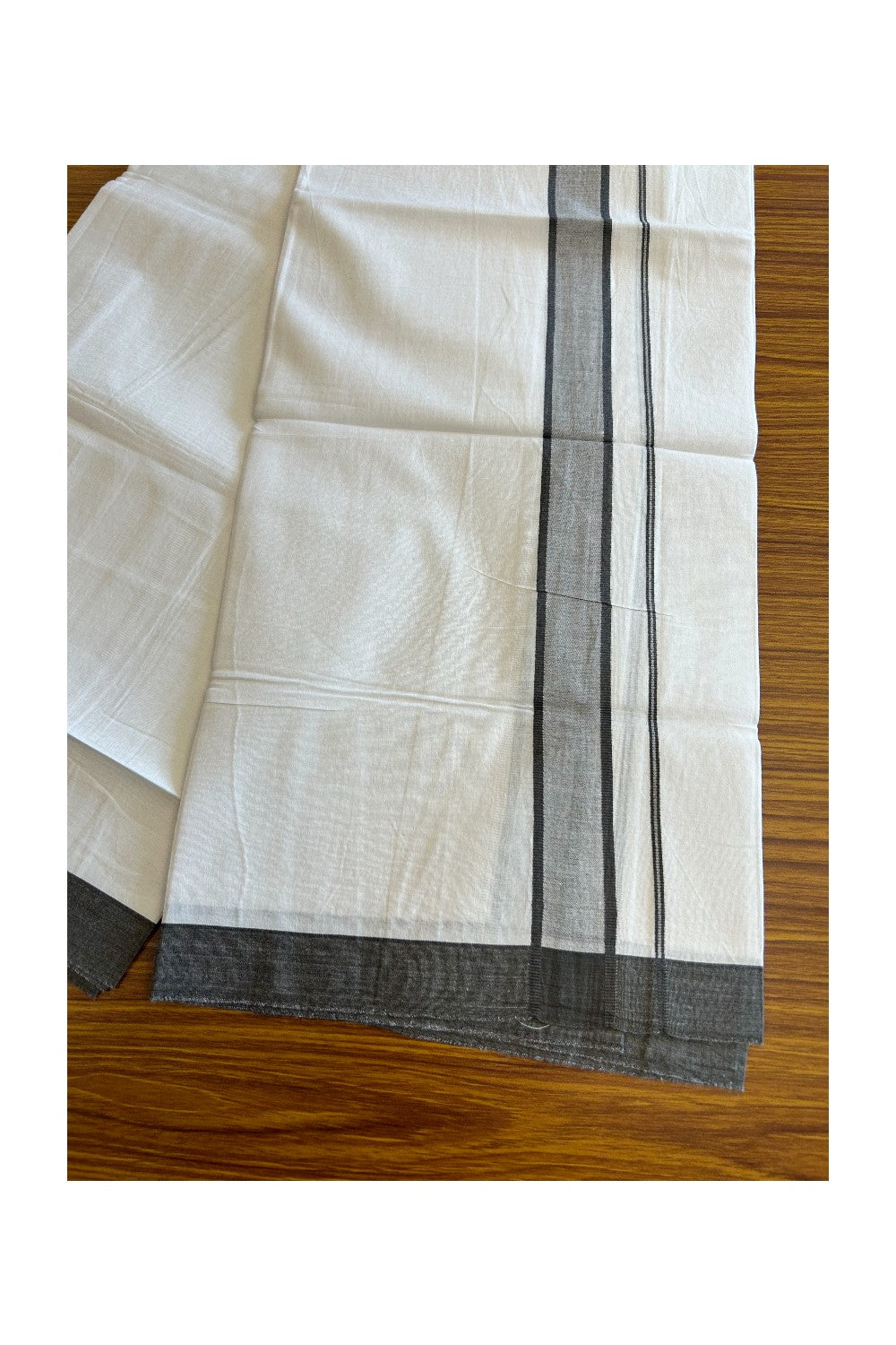 8% Discount ! Kaitharikada Balaramapuram 100% Cotton PURE WHITE SINGLE Mundu/Dothi- 2 inch Dark Sage Green Kara - 18KK5032GAN