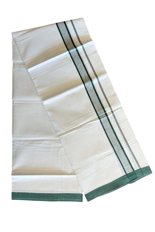 8% Discount ! Kaitharikada Balaramapuram 100% Cotton PURE WHITE SINGLE Mundu/Dothi- 2.25 inch Dark Green Kara - 19KK5032GAN