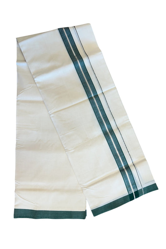 21% Discount KaithariKada HANDLOOM Unakkupaav Balaramapuram - 100% PURE Cotton Off White (Unbleached) - 100x100 Double Mundu/Dhoti - 2 inch Silver Kasavu & Green Kara-96