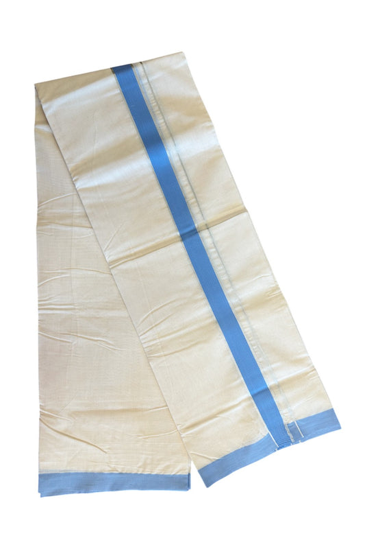 20% Discount KaithariKada Balaramapuram 100% Cotton Double Off white - (Unbleached) - Mundu/Dhoti - 100x80 - 2 inch Silver Kasavu & Blue Kara 3.75 mtr - 117