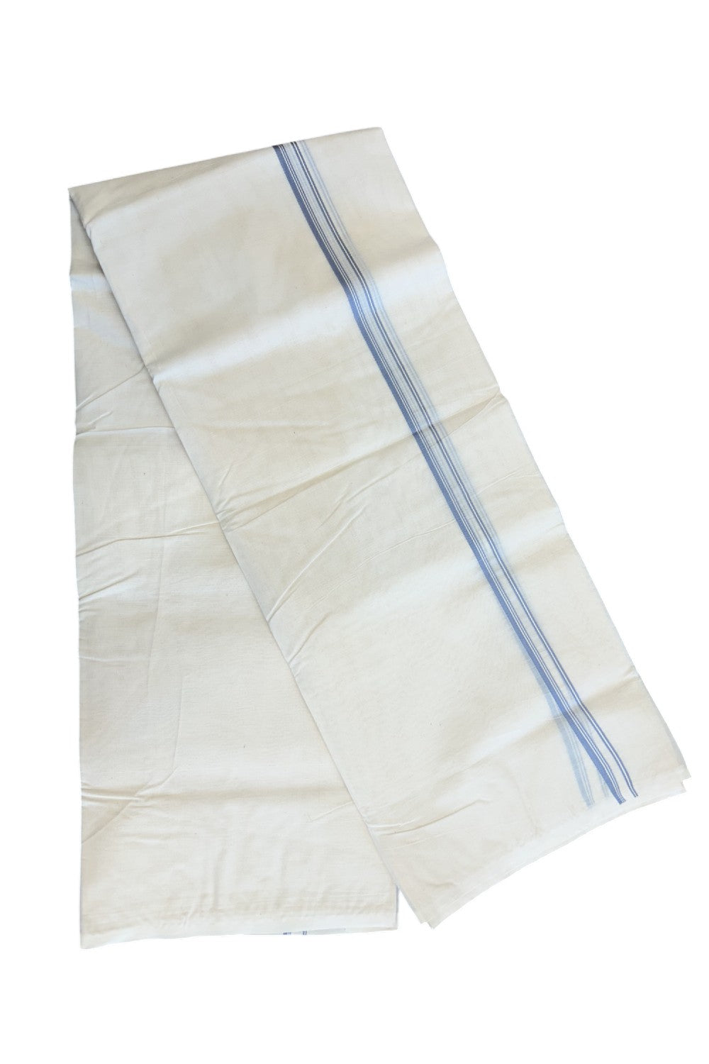 33% DISCOUNT ! KaithariKada Balaramapuram 100% Cotton Double Off white (Unbleached) Mundu/Dhoti-100X100-  GRAY & STRIPES 2.cm  Kara.- ASH014.