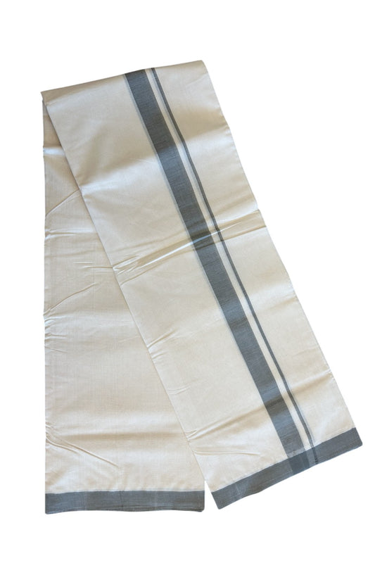 15% Discount! KaithariKada Balaramapuram Handloom 100% Millpaav Cotton Double Mundu/Dhoti Off white (Unbleached) - 100x100 Ash Gray Mulloth Border 3.60m- KK30RAM