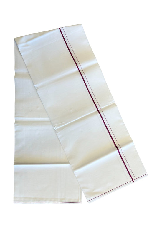 15% OFFER!! KaithariKada 100% Cotton PURE WHITE SINGLE Mundu/Dhoti - 40X40 Magenta 1.5 cm  Kara - 19KK5067KK