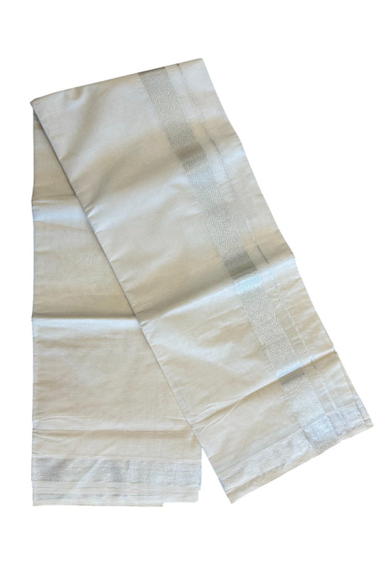 10% DISCOUNT ! KaithariKada Balaramapuram 100%  Cotton Double Off white (Unbleached) Mundu/Dhoti-100X100 - 2.25 INCH SILVER KASAVU Kara - 33KK78PMC