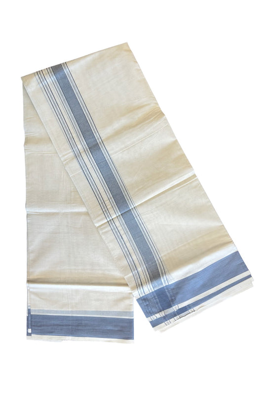 10% DISCOUNT! KaithariKada Balaramapuram 100% Cotton Double Off white (Unbleached) Mundu/Dhoti-100x100 Ash grey Stripes Kara - 19KK78PMC