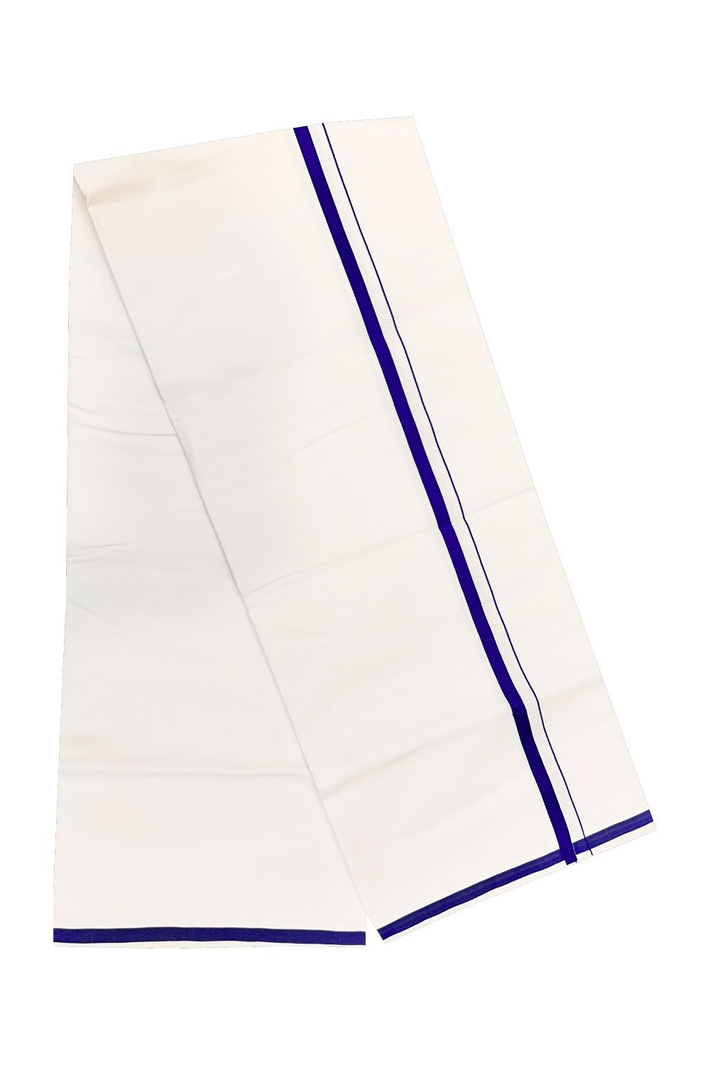 15% OFFER!! KaithariKada 100% Cotton PURE WHITE SINGLE Mundu/Dhoti-40X40 Blue 2.cm  (2 meter / 4 muzham) Kara- 19pra