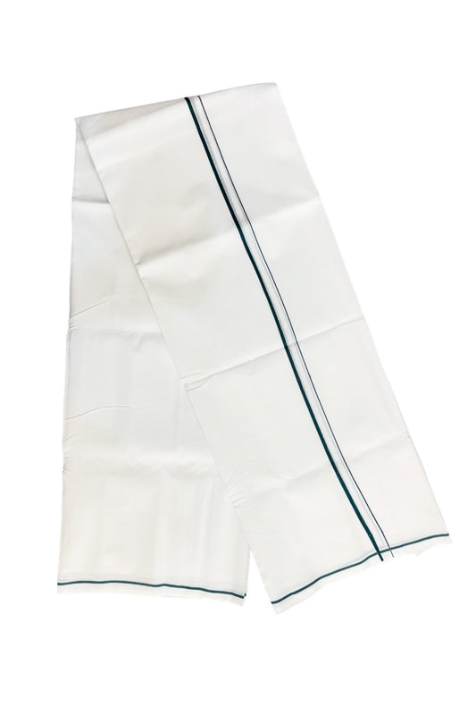 26% DISCOUNT! KaithariKada Balaramapuram 100% Cotton Ultra WHITE Double Mundu/Dhoti-100x100  1.5 cm  DARK GREEN THIN Kara-KK47ASH-19.