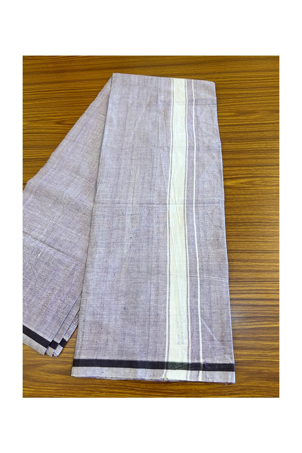 10% DISCOUNT ! KaithariKada Kalamachal 100% Pure Cotton - (80X80) Twisted Thread Handloom Single Mundu/Dhoti - Violet COLOUR  BODY & White stripes 4.5 cm Kara- 19KK479KAL