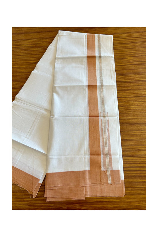 Kaitharikada  Balaramapuram 100% Pure Cotton PURE WHITE Double Mundu/Dothi - 80x92 - 1.5 Inch Light Orange & Silver Chutty kara - 19KK5022VAN