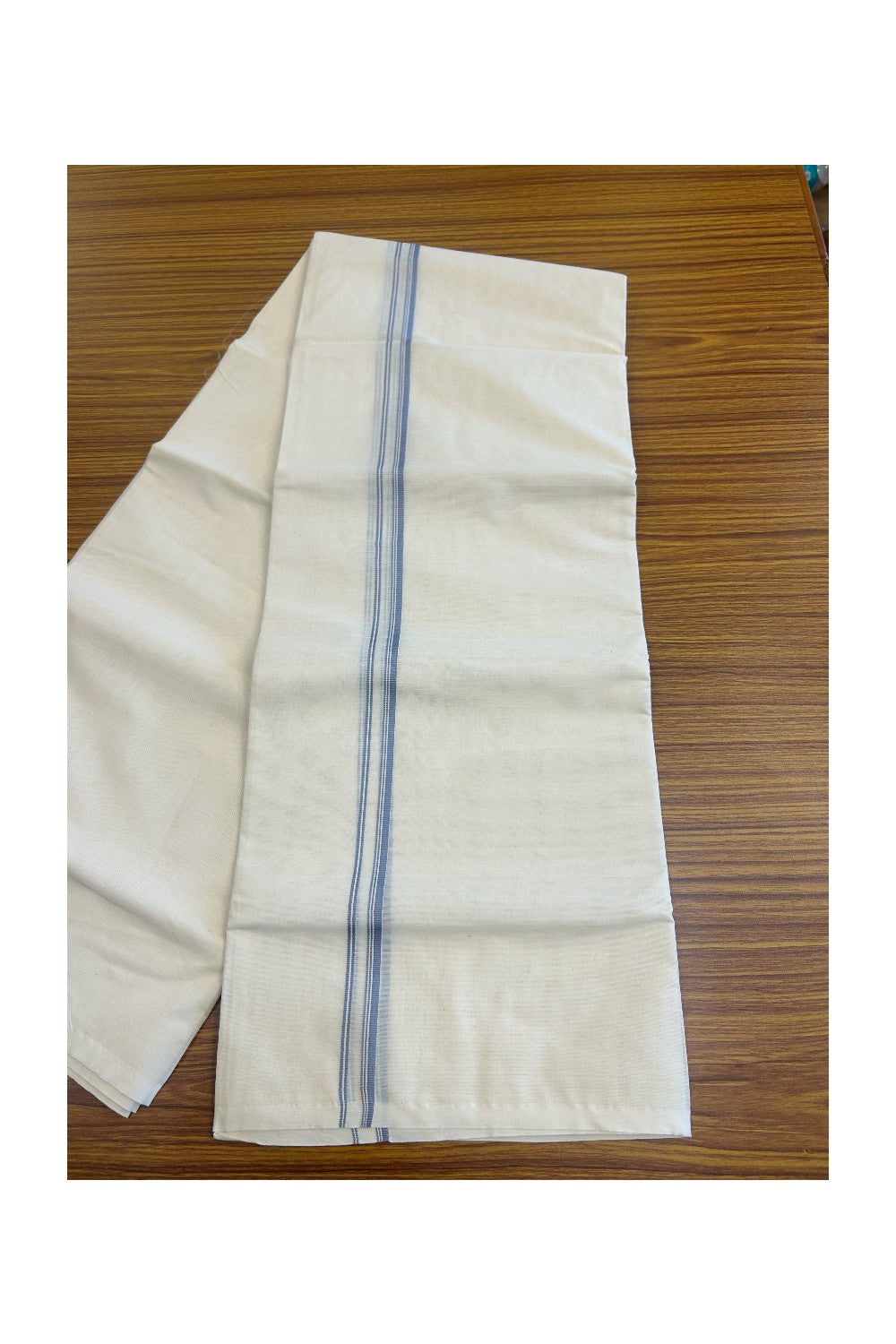 33% DISCOUNT ! KaithariKada Balaramapuram 100% Cotton Double Off white (Unbleached) Mundu/Dhoti-100X100-  GRAY & STRIPES 2.cm  Kara.- ASH014.