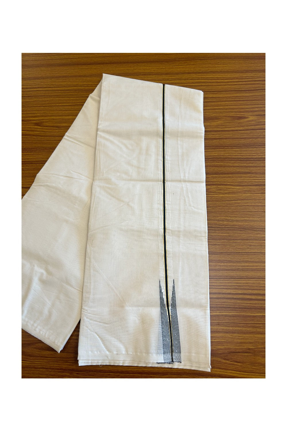 27% DISCOUNT!! KaithariKada Balaramapuram 100% Cotton off white Double - (Unbleached) Mundu/Dhoti-100x100  Kasavu Black Chutty & stripes - 6KK65RAM