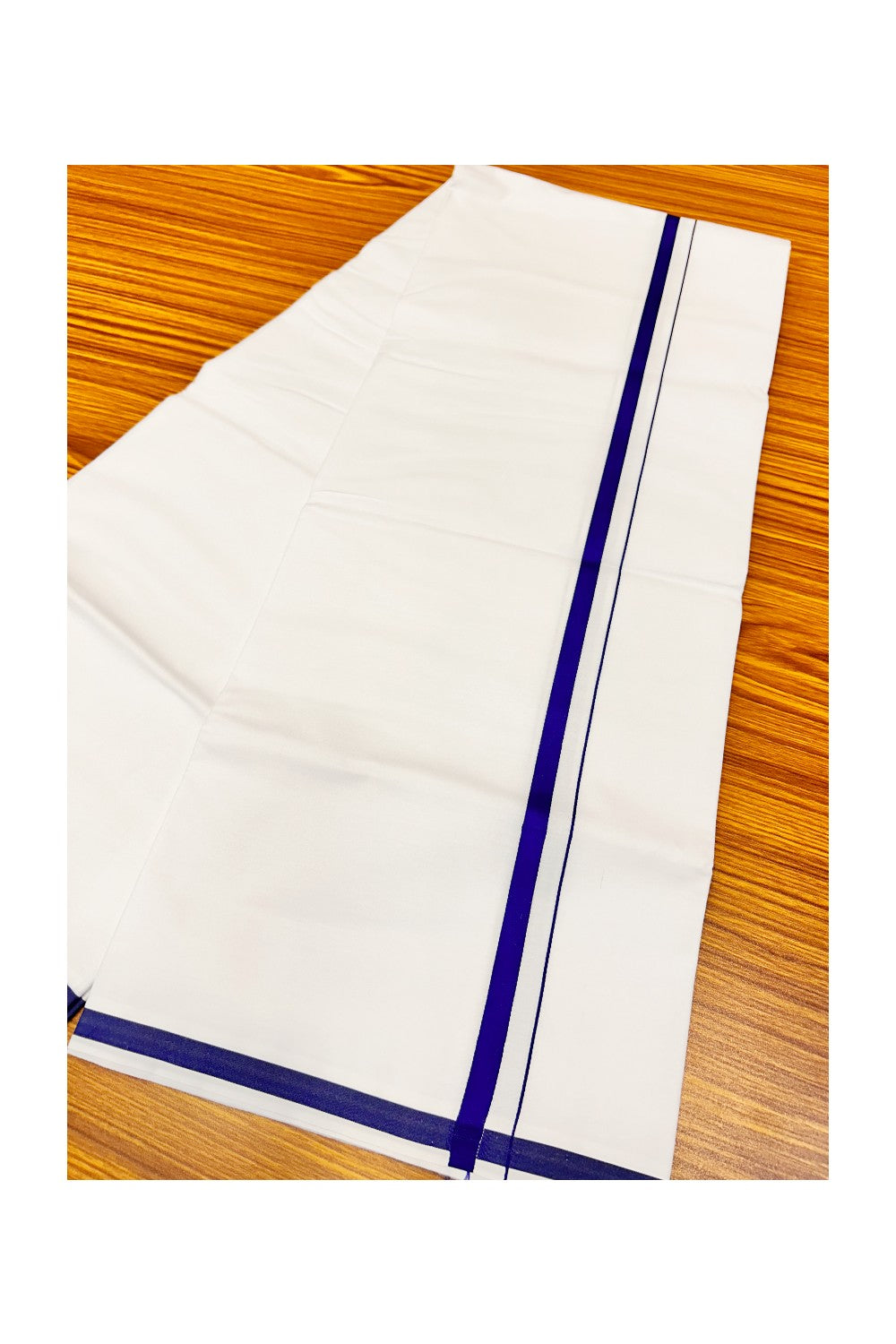 15% OFFER!! KaithariKada 100% Cotton PURE WHITE SINGLE Mundu/Dhoti-40X40 Blue 2.cm  (2 meter / 4 muzham) Kara- 19pra