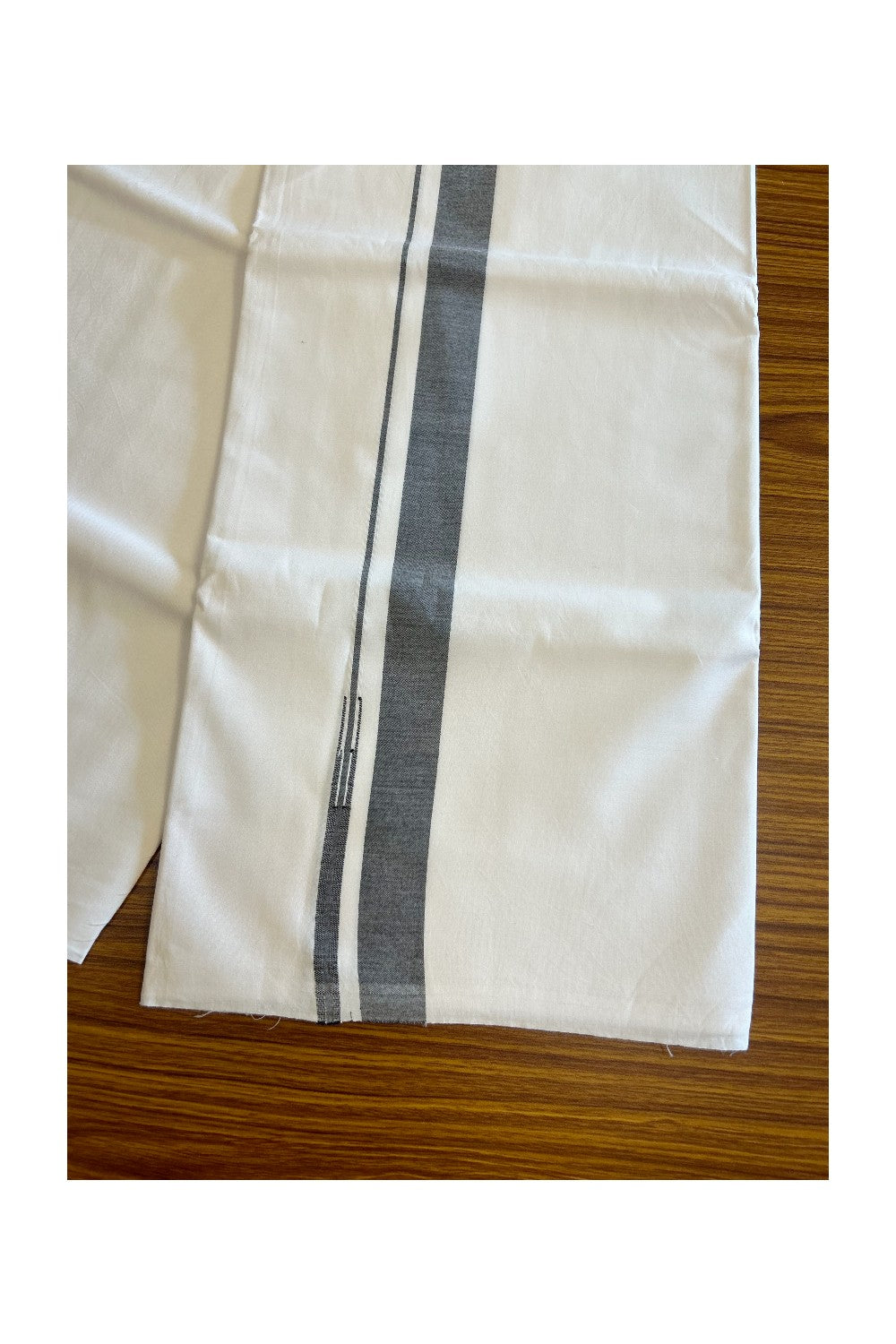 30% DISCOUNT!! KaithariKada Balaramapuram 100% Cotton PURE WHITE Single Mundu/Dhoti-100x100  Puliyilakkara Black Shaded chutty - 19KK5043ASH