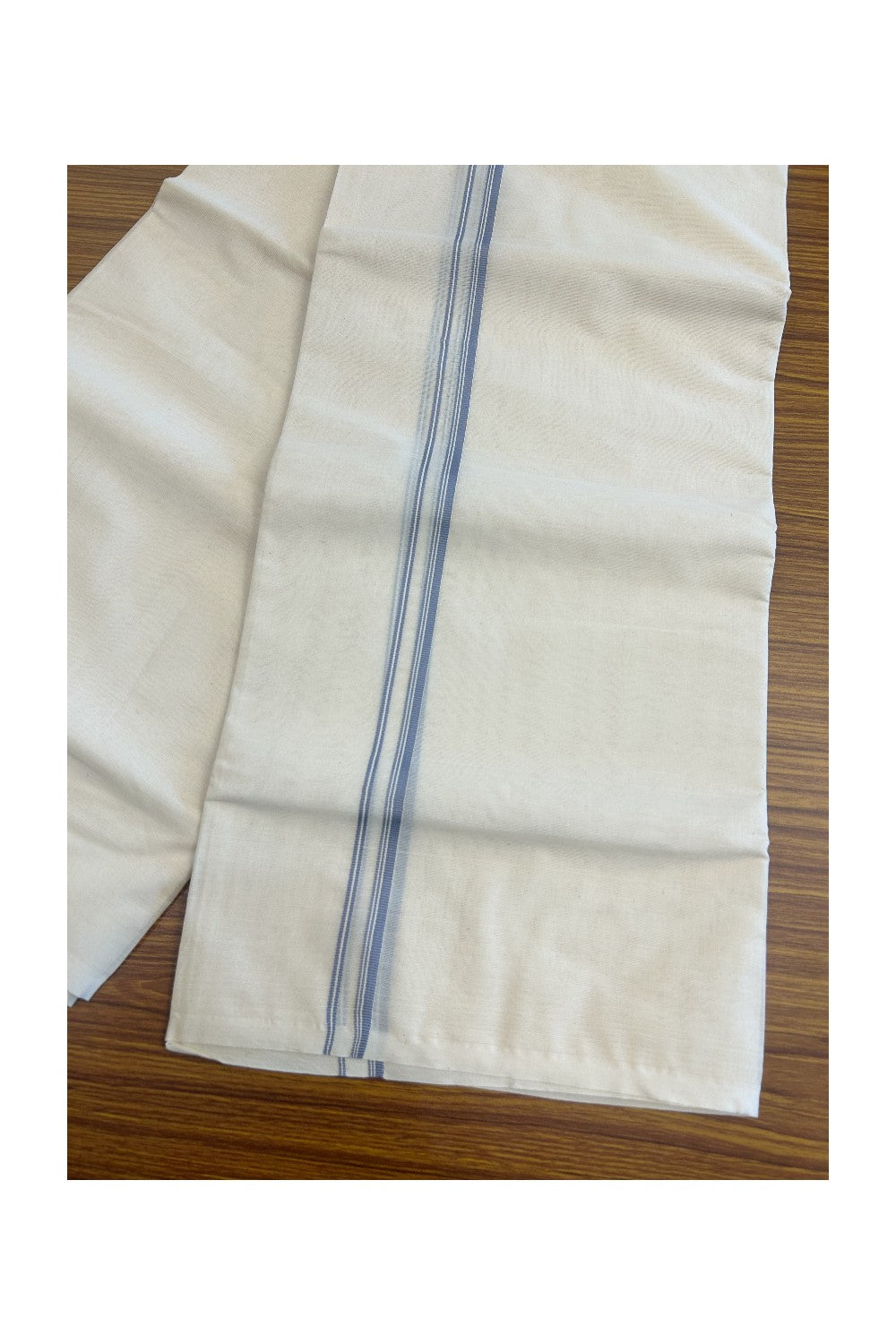 33% DISCOUNT ! KaithariKada Balaramapuram 100% Cotton Double Off white (Unbleached) Mundu/Dhoti-100X100-  GRAY & STRIPES 2.cm  Kara.- ASH014.